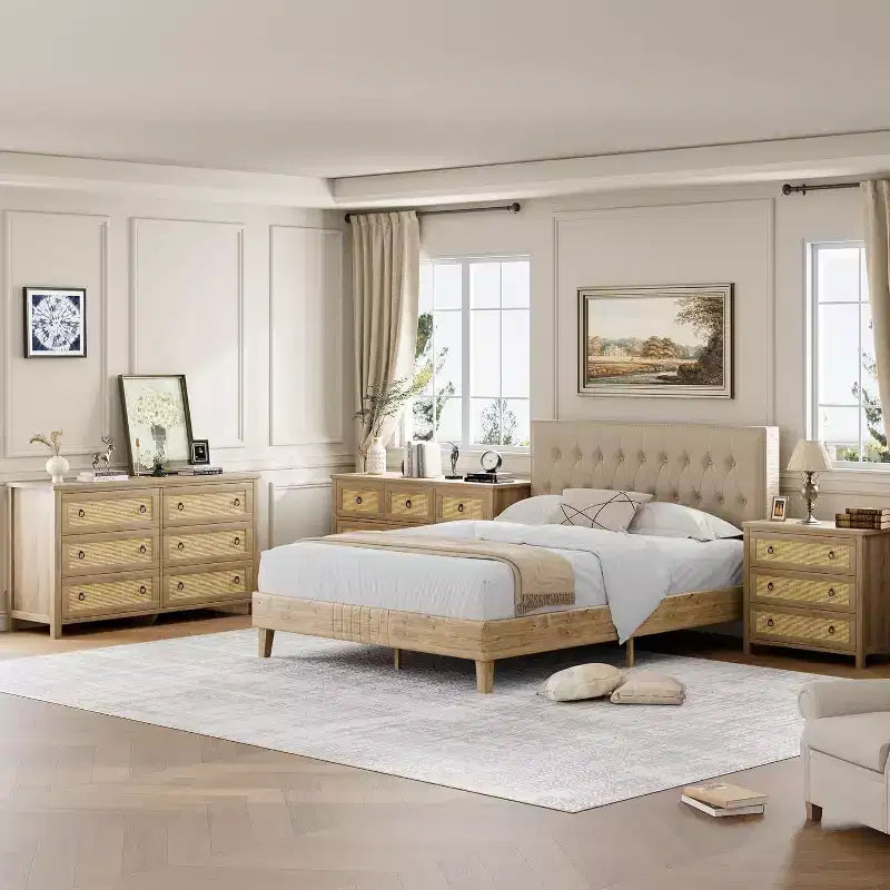 Comò a 3 cassetti in Rattan Naturale - Mobile Contenitore Autoportante con Design Antiribaltamento, Cassetti Extra Profondi per Camera da Letto, Cameretta, Soggiorno, Ufficio