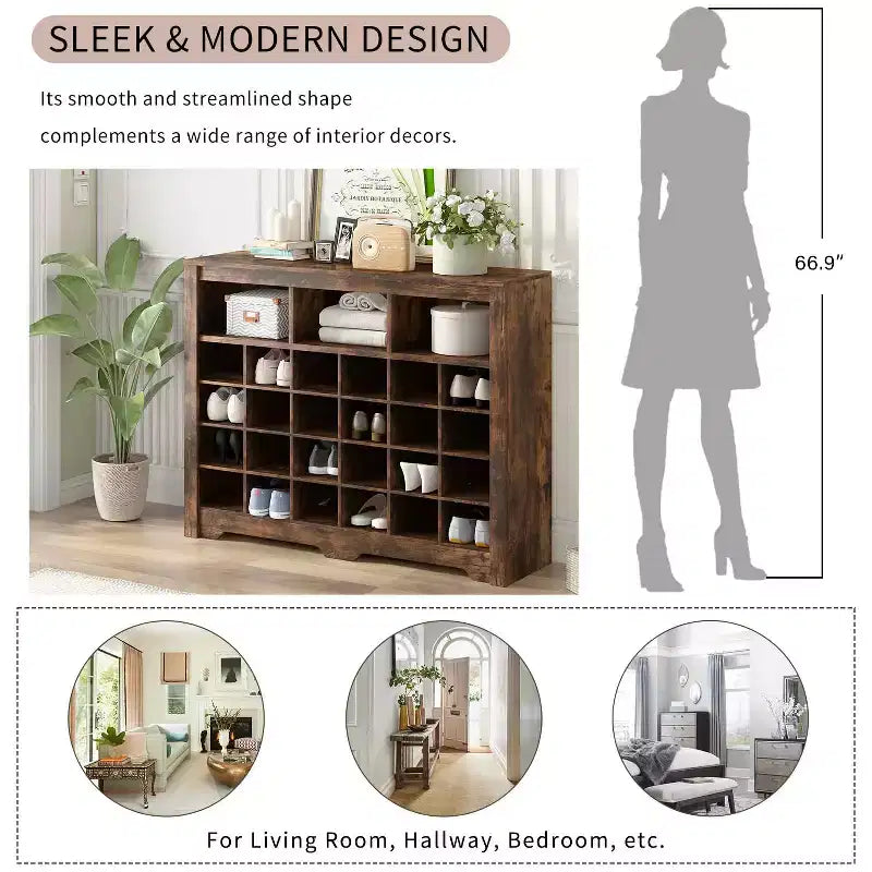 Consolle con 24 scomparti per scarpe e base curva – Scarpiera moderna