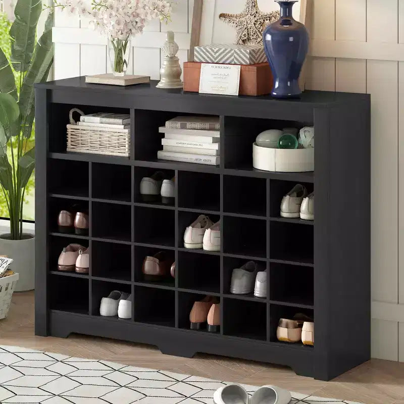 Consolle con 24 scomparti per scarpe e base curva – Scarpiera moderna
