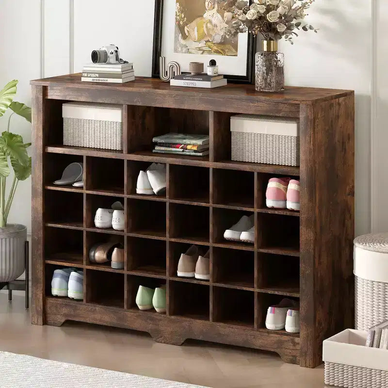 Consolle con 24 scomparti per scarpe e base curva – Scarpiera moderna