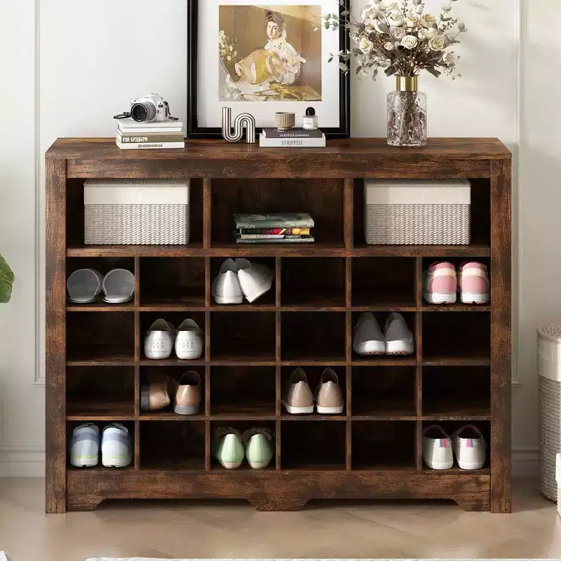 Consolle con 24 scomparti per scarpe e base curva – Scarpiera moderna