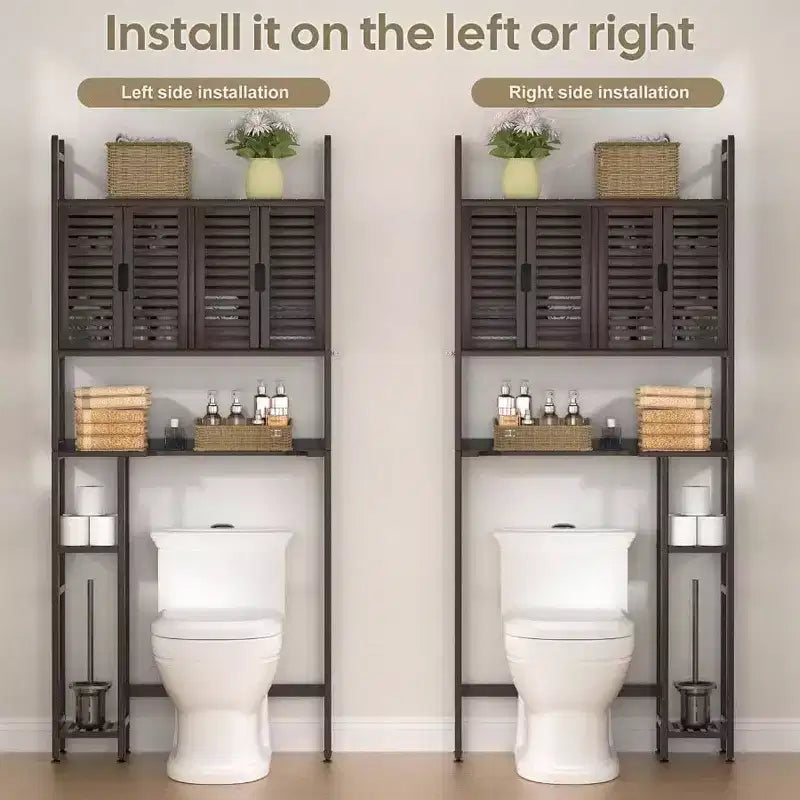 Mobile Contenitore Sopra il WC con Porta Carta Igienica, Scaffale Organizzatore per Bagno, Quattro Ante, Piedini Impermeabili, Salvaspazio, Antiscivolo