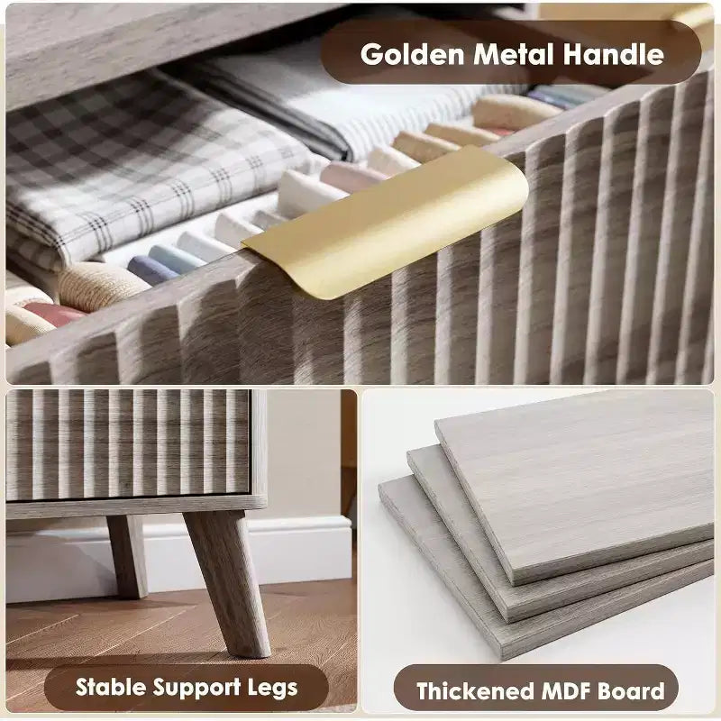 Cassettiera Scanalata per Camera da Letto con 5 Cassetti Profondi, Cassettiera Alta, Design con Profilo Curvo, Cassettiera Moderna in Legno, per Soggiorno, Corridoio
