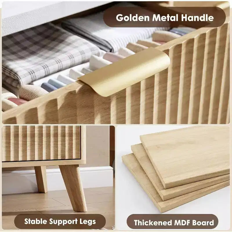 Cassettiera Scanalata per Camera da Letto con 5 Cassetti Profondi, Cassettiera Alta, Design con Profilo Curvo, Cassettiera Moderna in Legno, per Soggiorno, Corridoio