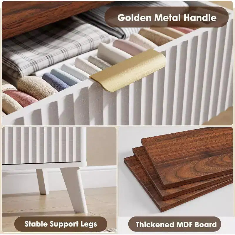 Cassettiera Scanalata per Camera da Letto con 5 Cassetti Profondi, Cassettiera Alta, Design con Profilo Curvo, Cassettiera Moderna in Legno, per Soggiorno, Corridoio