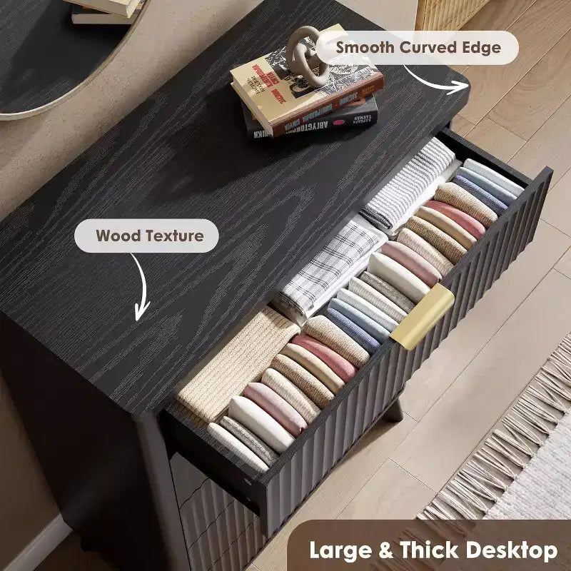 Cassettiera Scanalata per Camera da Letto con 5 Cassetti Profondi, Cassettiera Alta, Design con Profilo Curvo, Cassettiera Moderna in Legno, per Soggiorno, Corridoio