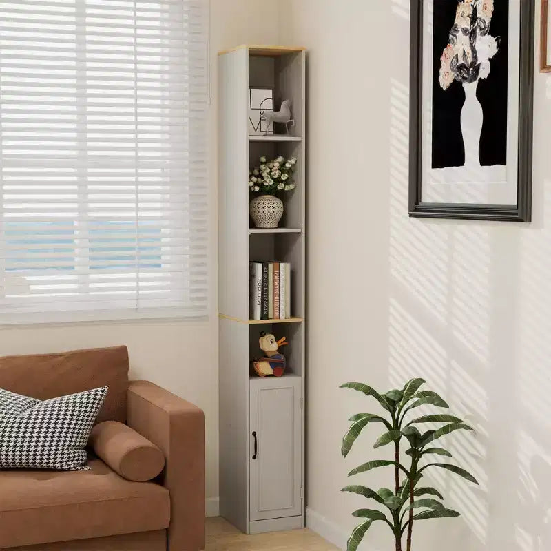 Credenza sottile in legno bianco con 6 ripiani – 183 cm (A) x 24 cm (L)