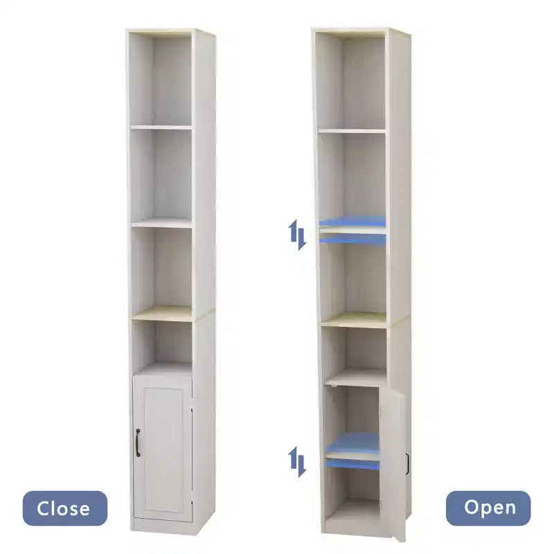 Credenza sottile in legno bianco con 6 ripiani – 183 cm (A) x 24 cm (L)