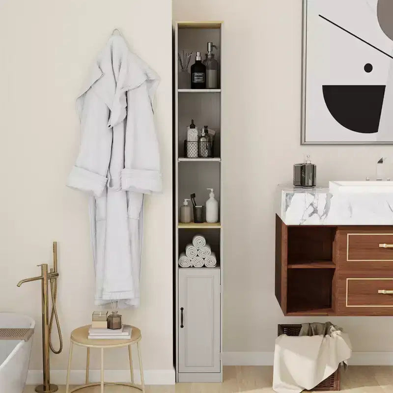 Credenza sottile in legno bianco con 6 ripiani – 183 cm (A) x 24 cm (L)