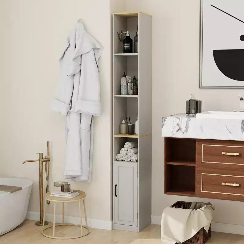 Credenza sottile in legno bianco con 6 ripiani – 183 cm (A) x 24 cm (L)