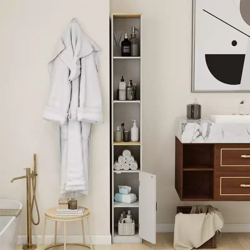Credenza sottile in legno bianco con 6 ripiani – 183 cm (A) x 24 cm (L)