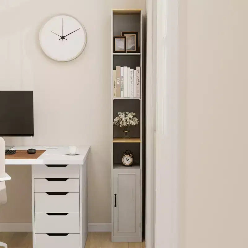 Credenza sottile in legno bianco con 6 ripiani – 183 cm (A) x 24 cm (L)