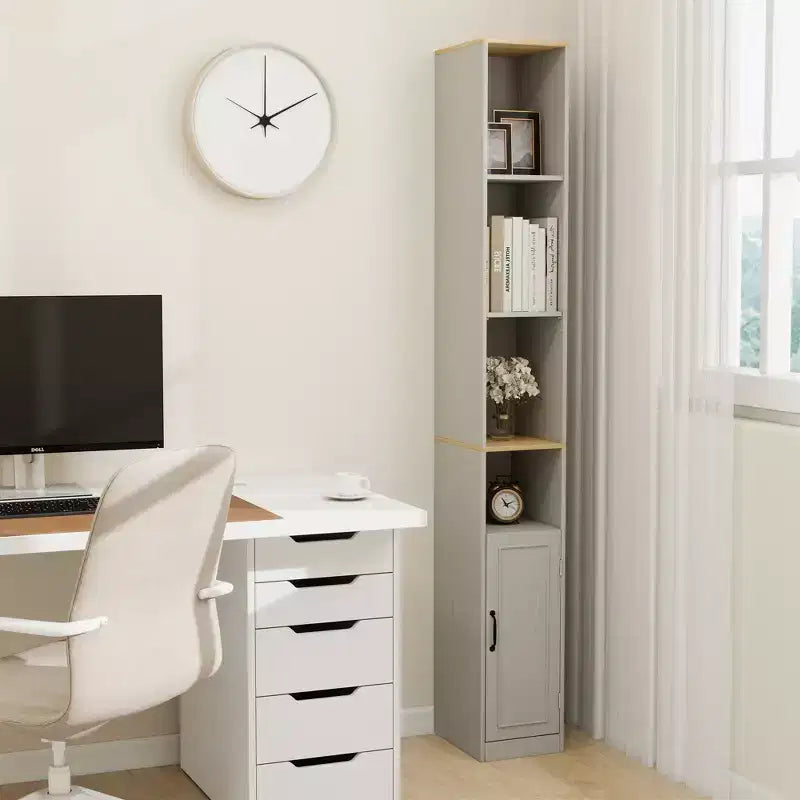 Credenza sottile in legno bianco con 6 ripiani – 183 cm (A) x 24 cm (L)