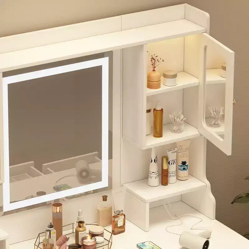 Grande Toilette per il trucco con 6 cassetti, ripiani aperti e ampio specchio