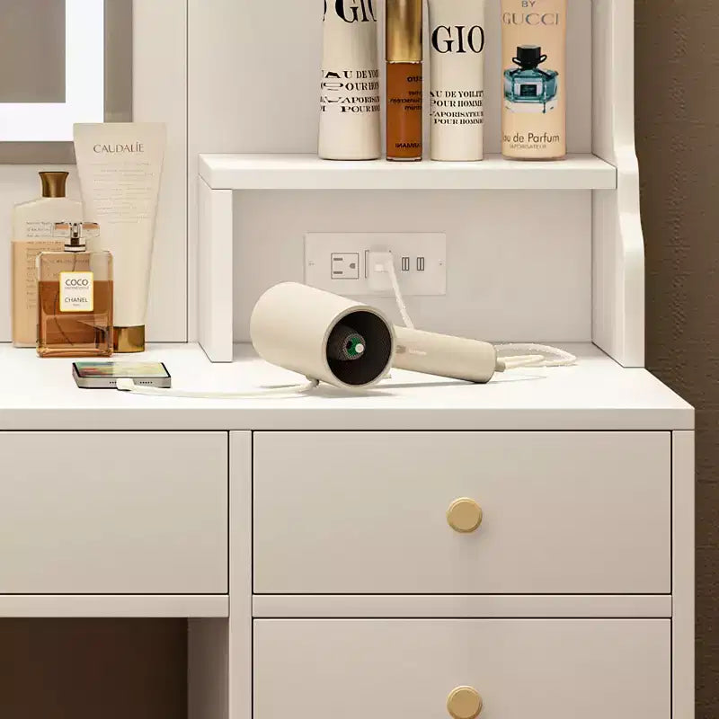 Grande Toilette per il trucco con 6 cassetti, ripiani aperti e ampio specchio