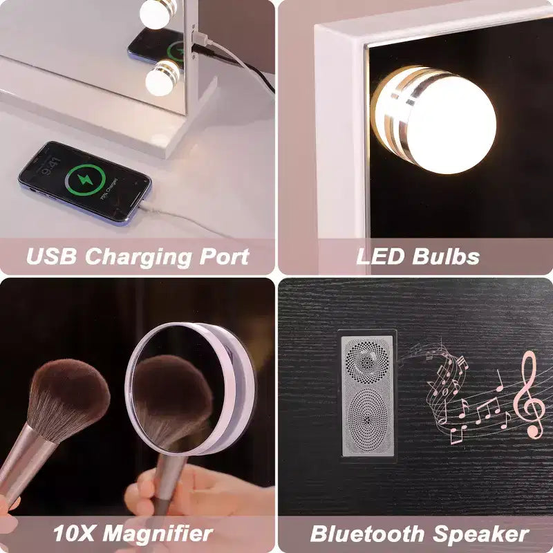 Specchio da bagno 31" con luci LED, altoparlante Bluetooth e porta USB