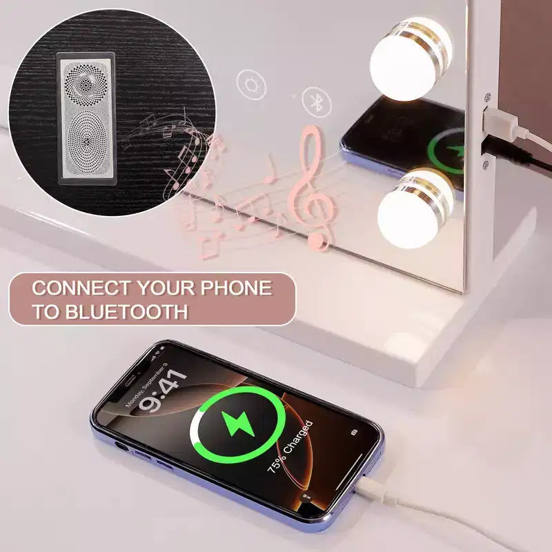 Specchio da bagno 31" con luci LED, altoparlante Bluetooth e porta USB