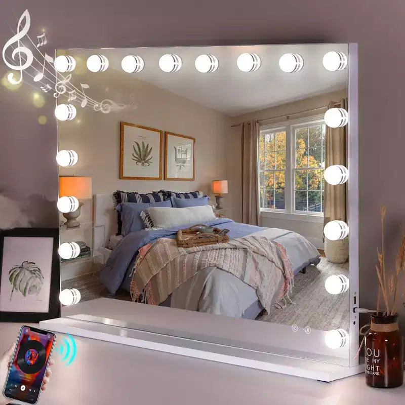 Specchio da bagno 31" con luci LED, altoparlante Bluetooth e porta USB