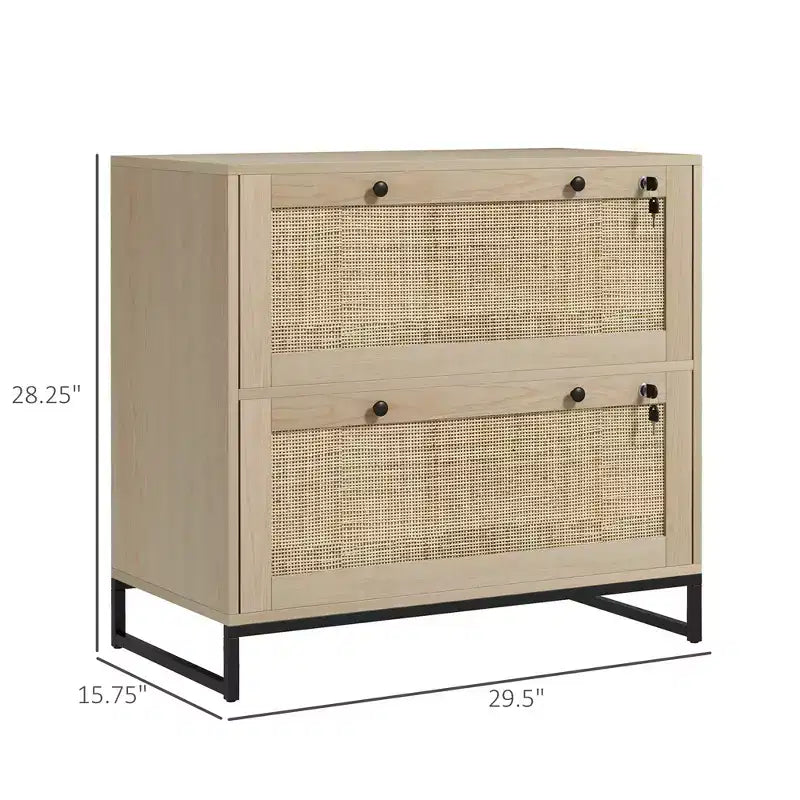 Schedario con Serratura, Mobile Classificatore Boho a 2 Cassetti con Barra Appendice Regolabile per Formati Letter, A4 e Legali