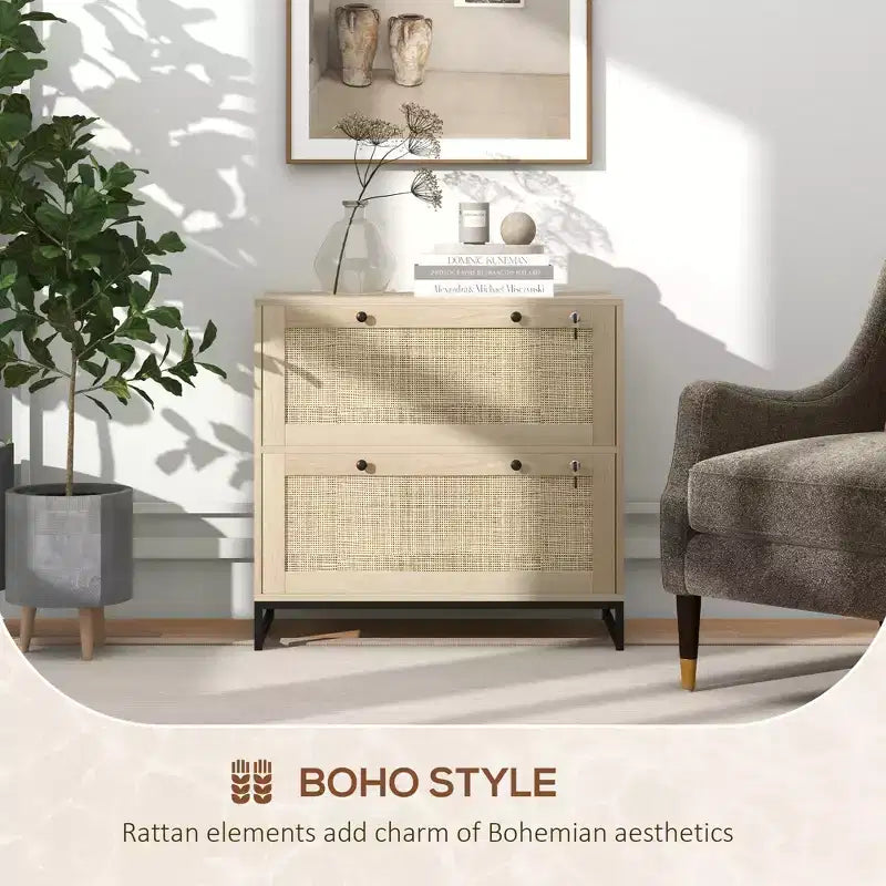 Schedario con Serratura, Mobile Classificatore Boho a 2 Cassetti con Barra Appendice Regolabile per Formati Letter, A4 e Legali