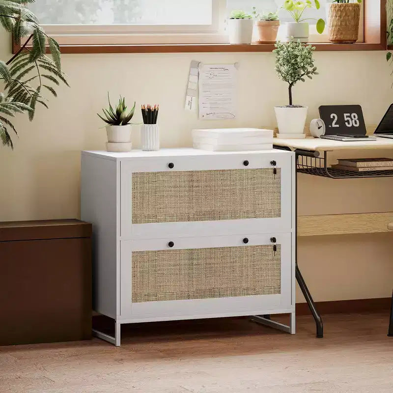 Schedario con Serratura, Mobile Classificatore Boho a 2 Cassetti con Barra Appendice Regolabile per Formati Letter, A4 e Legali