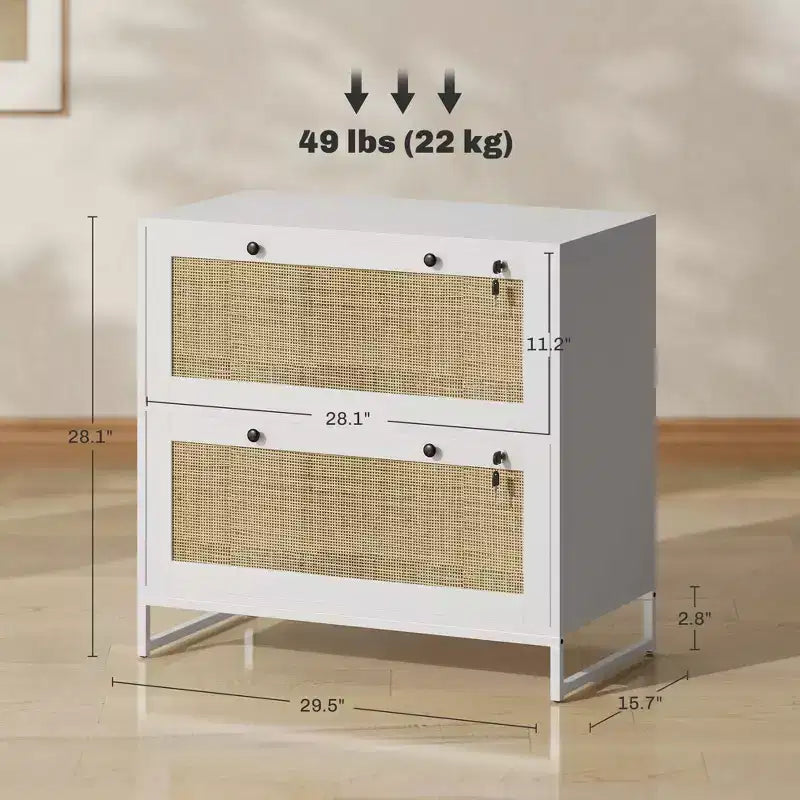 Schedario con Serratura, Mobile Classificatore Boho a 2 Cassetti con Barra Appendice Regolabile per Formati Letter, A4 e Legali