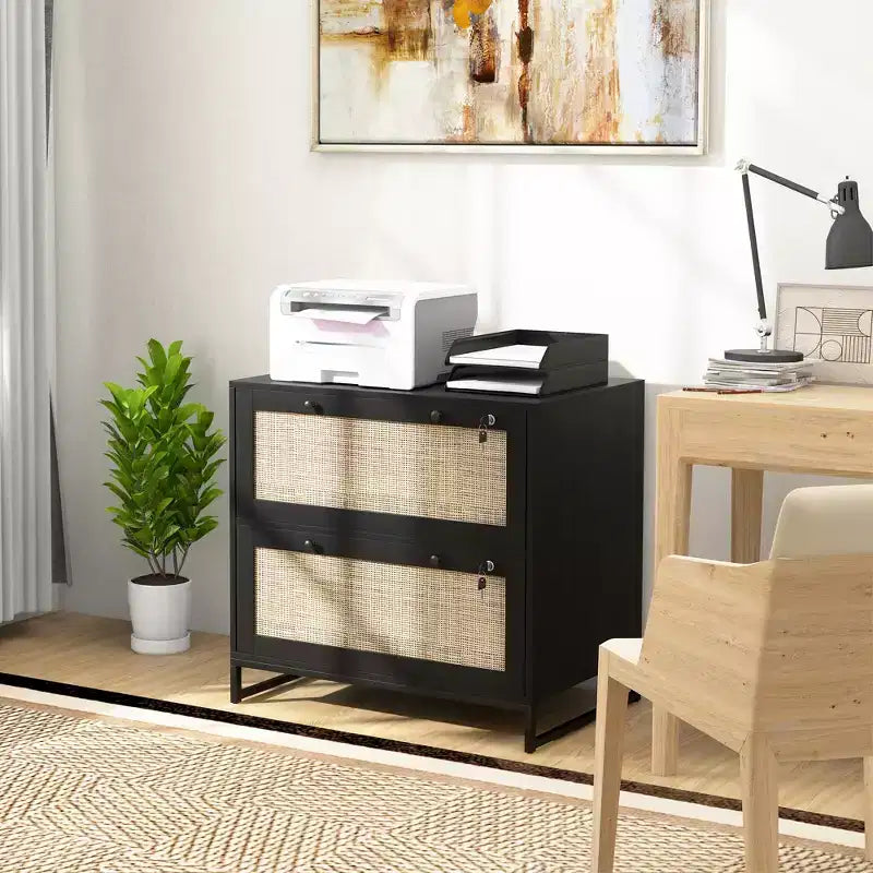 Schedario con Serratura, Mobile Classificatore Boho a 2 Cassetti con Barra Appendice Regolabile per Formati Letter, A4 e Legali