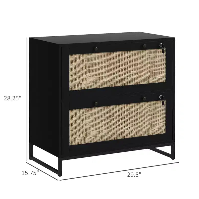 Schedario con Serratura, Mobile Classificatore Boho a 2 Cassetti con Barra Appendice Regolabile per Formati Letter, A4 e Legali