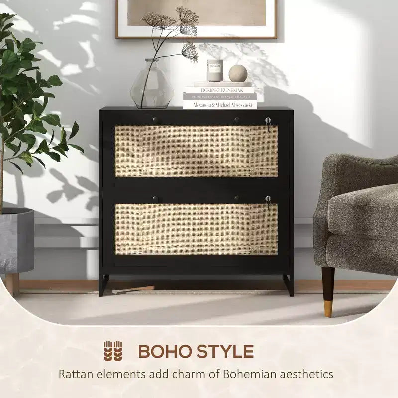 Schedario con Serratura, Mobile Classificatore Boho a 2 Cassetti con Barra Appendice Regolabile per Formati Letter, A4 e Legali