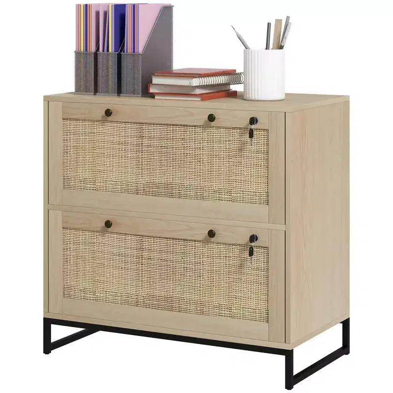 Schedario con Serratura, Mobile Classificatore Boho a 2 Cassetti con Barra Appendice Regolabile per Formati Letter, A4 e Legali