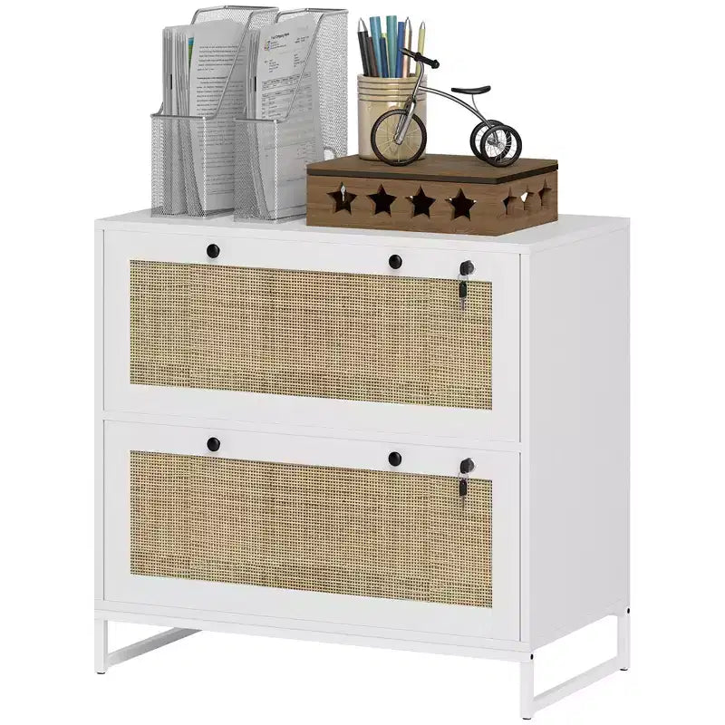 Schedario con Serratura, Mobile Classificatore Boho a 2 Cassetti con Barra Appendice Regolabile per Formati Letter, A4 e Legali