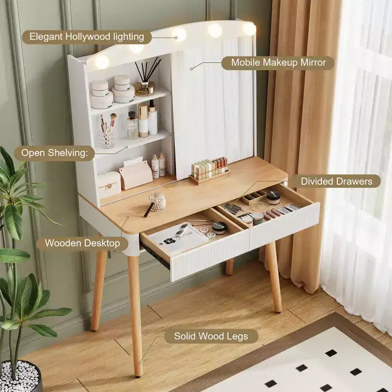 Moderna Toeletta da Trucco con Specchio Scorrevole e Grande Capacità di Archiviazione