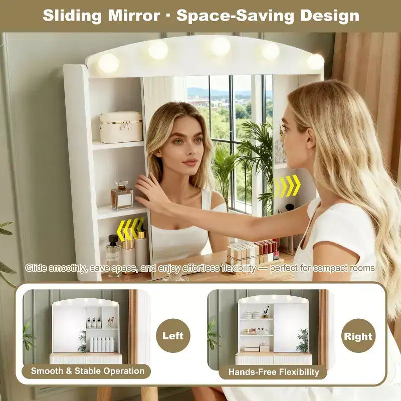 Moderna Toeletta da Trucco con Specchio Scorrevole e Grande Capacità di Archiviazione