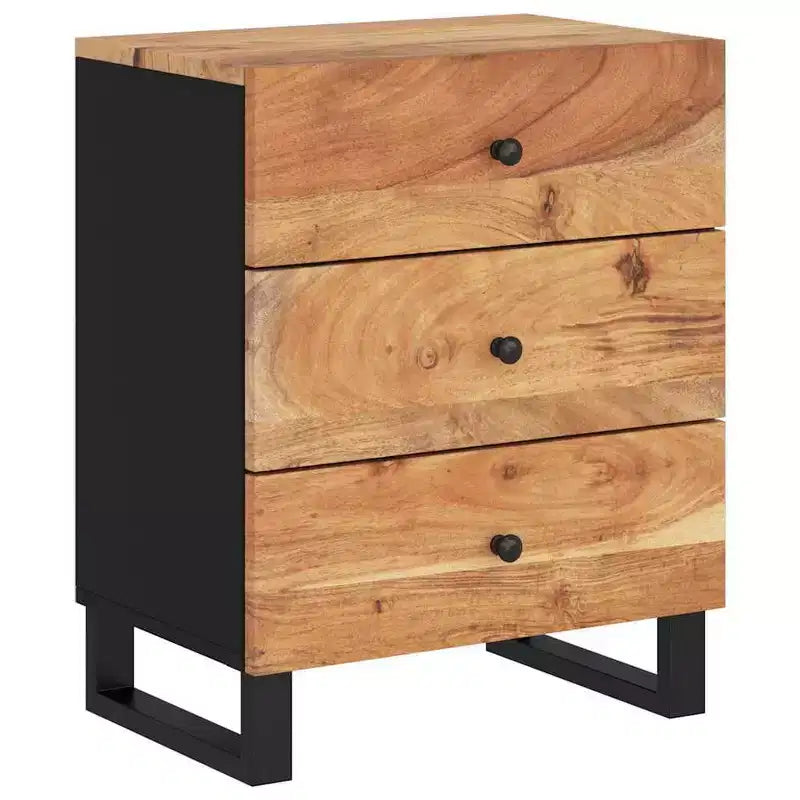 Comodino a giorno in legno massello con cassetto portaoggetti – Legno chiaro, 2 anni di garanzia