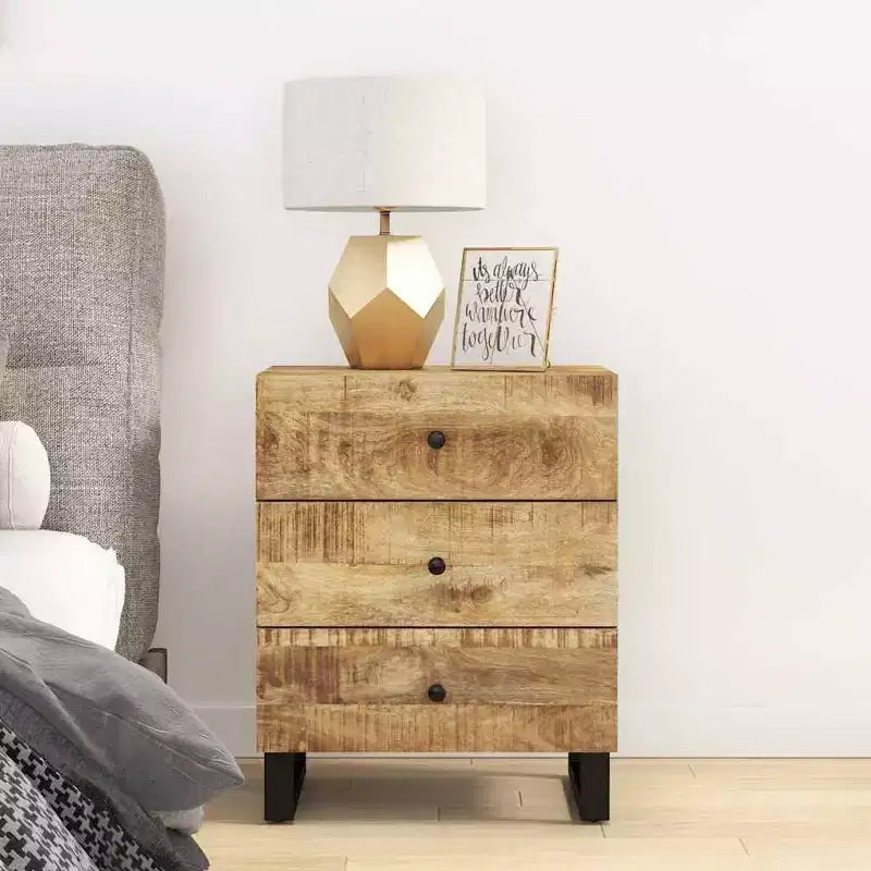Comodino a giorno in legno massello con cassetto portaoggetti – Legno chiaro, 2 anni di garanzia
