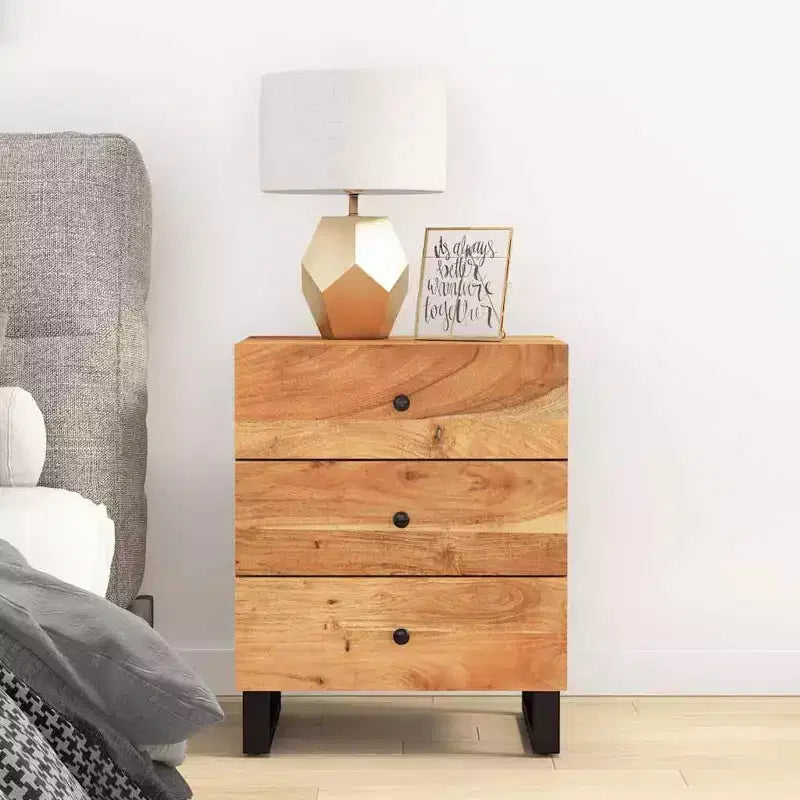 Comodino a giorno in legno massello con cassetto portaoggetti – Legno chiaro, 2 anni di garanzia