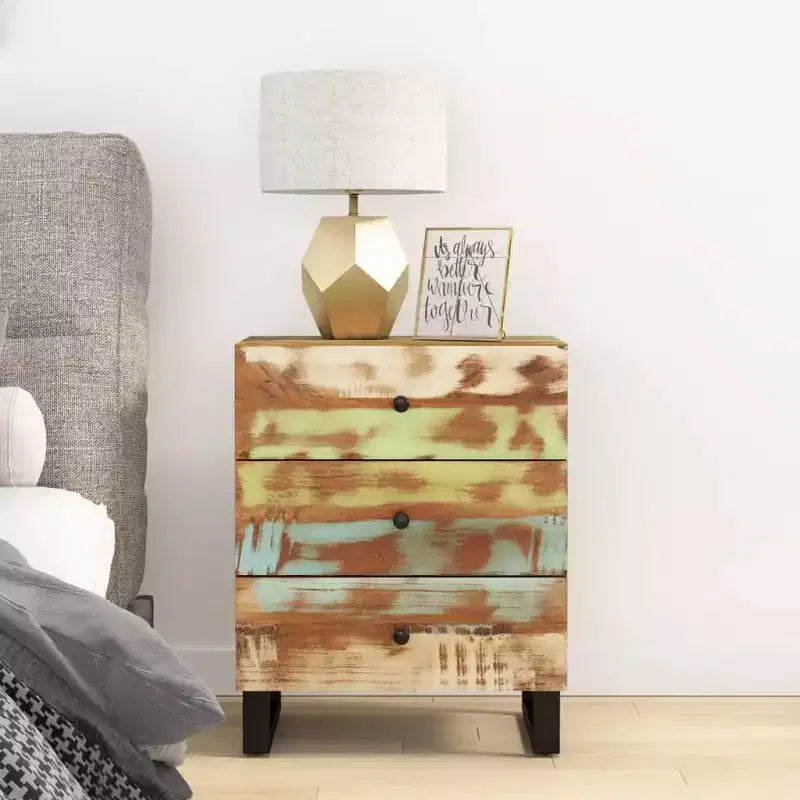 Comodino a giorno in legno massello con cassetto portaoggetti – Legno chiaro, 2 anni di garanzia