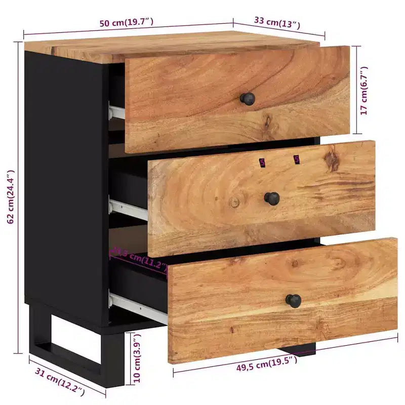 Comodino a giorno in legno massello con cassetto portaoggetti – Legno chiaro, 2 anni di garanzia