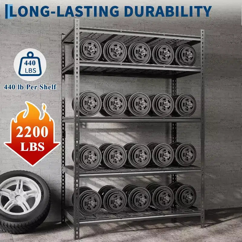 Scaffale portaoggetti in metallo, unità di stoccaggio regolabile a 5 ripiani, scaffali da garage resistenti, capacità 900 kg, per garage, magazzino, 91x40x183 cm, confezione da 2