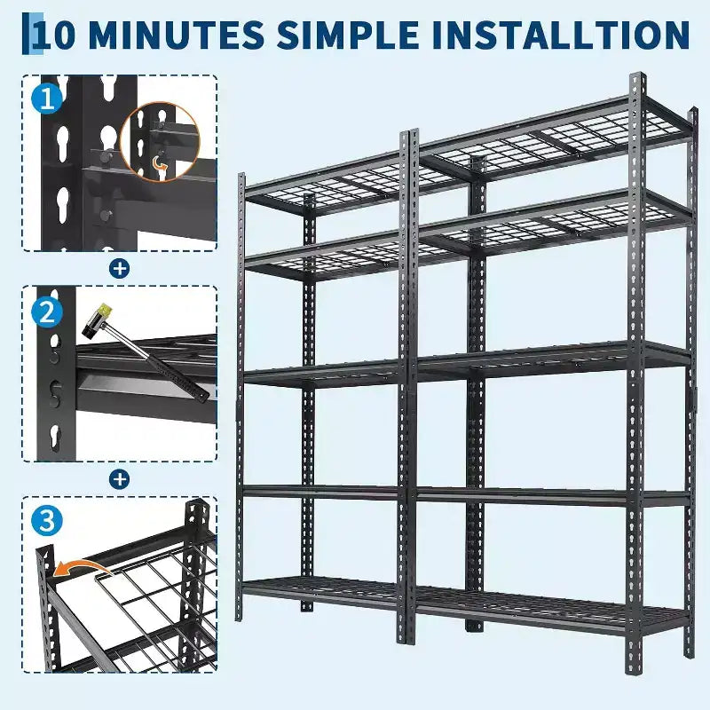 Scaffale portaoggetti in metallo, unità di stoccaggio regolabile a 5 ripiani, scaffali da garage resistenti, capacità 900 kg, per garage, magazzino, 91x40x183 cm, confezione da 2