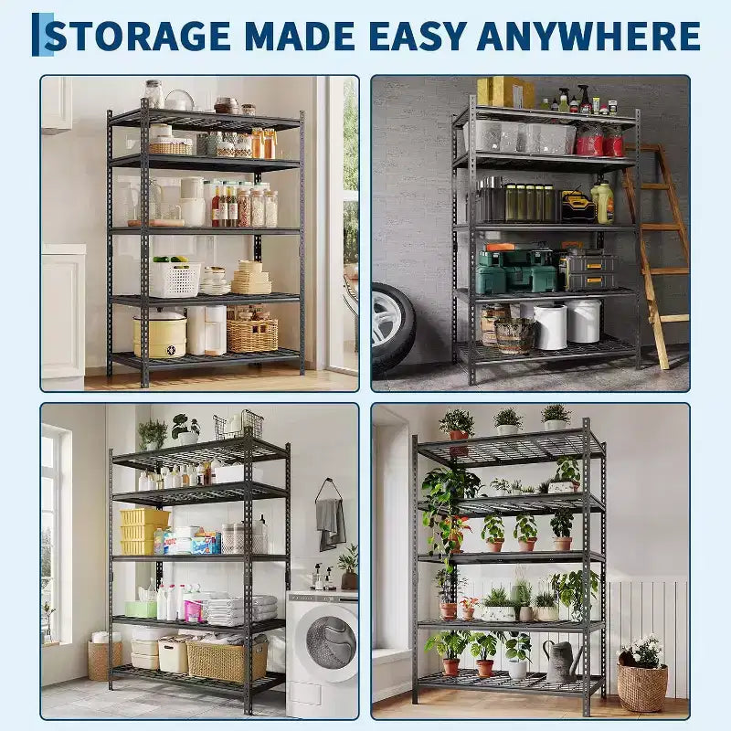 Scaffale portaoggetti in metallo, unità di stoccaggio regolabile a 5 ripiani, scaffali da garage resistenti, capacità 900 kg, per garage, magazzino, 91x40x183 cm, confezione da 2