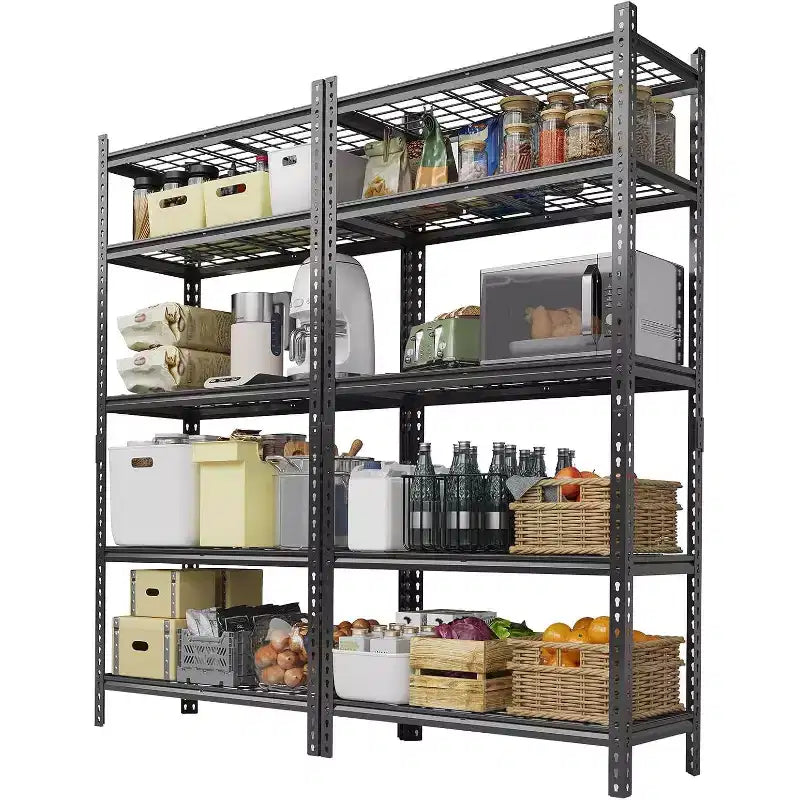 Scaffale portaoggetti in metallo, unità di stoccaggio regolabile a 5 ripiani, scaffali da garage resistenti, capacità 900 kg, per garage, magazzino, 91x40x183 cm, confezione da 2