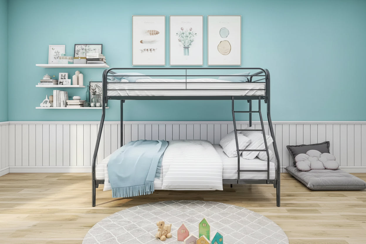 GDFStudio Hyacinth Modern Heavy Duty Twin-Over-Full Metal Bunk Bed Frame with Enhanced Upper-Level Guardrail