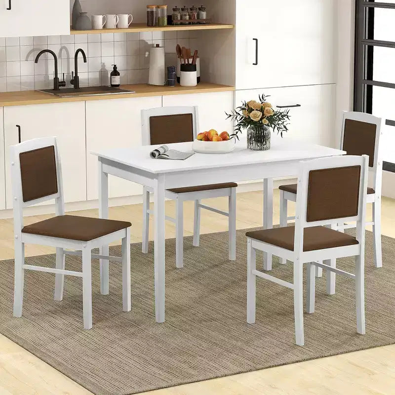 Set da Pranzo 5 Pezzi per 4 Persone – Gambe in Legno di Gomma, Sedie Imbottite Rivestite