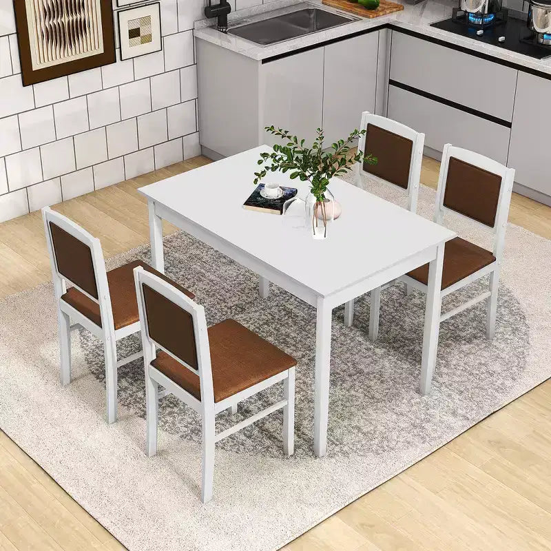 Set da Pranzo 5 Pezzi per 4 Persone – Gambe in Legno di Gomma, Sedie Imbottite Rivestite