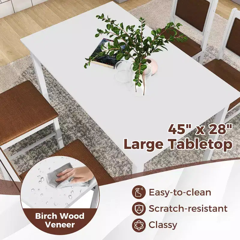 Set da Pranzo 5 Pezzi per 4 Persone – Gambe in Legno di Gomma, Sedie Imbottite Rivestite