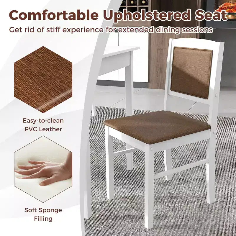 Set da Pranzo 5 Pezzi per 4 Persone – Gambe in Legno di Gomma, Sedie Imbottite Rivestite