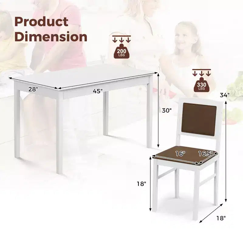 Set da Pranzo 5 Pezzi per 4 Persone – Gambe in Legno di Gomma, Sedie Imbottite Rivestite