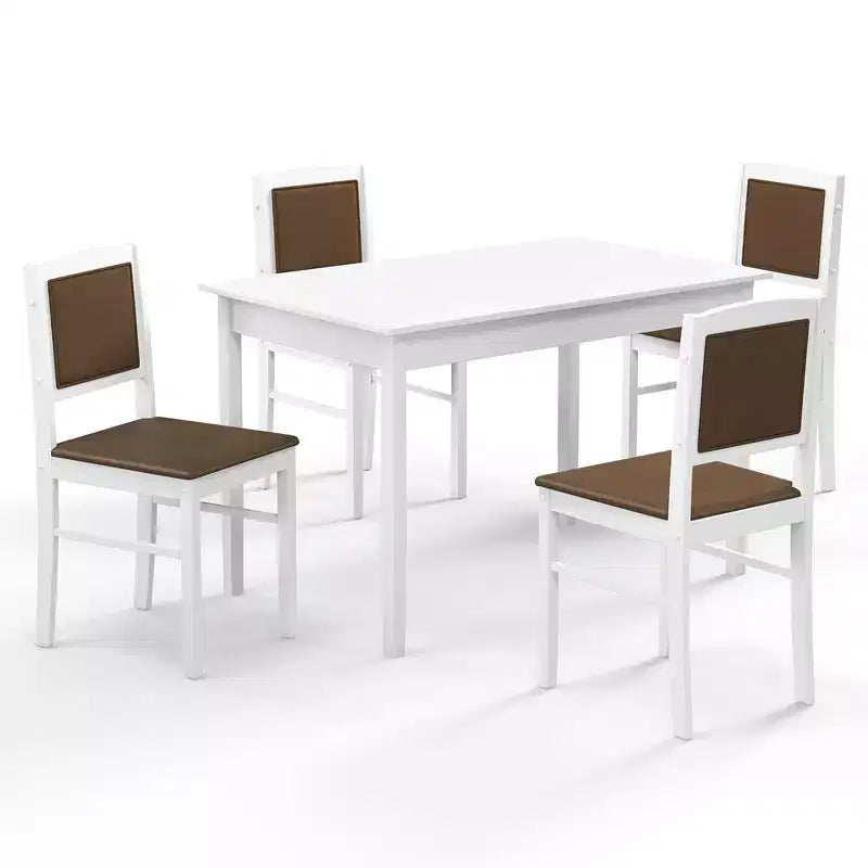 Set da Pranzo 5 Pezzi per 4 Persone – Gambe in Legno di Gomma, Sedie Imbottite Rivestite
