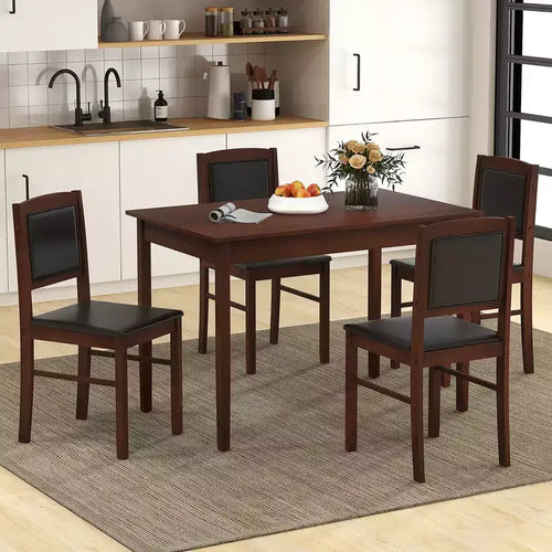 Set da Pranzo 5 Pezzi per 4 Persone – Gambe in Legno di Gomma, Sedie Imbottite Rivestite